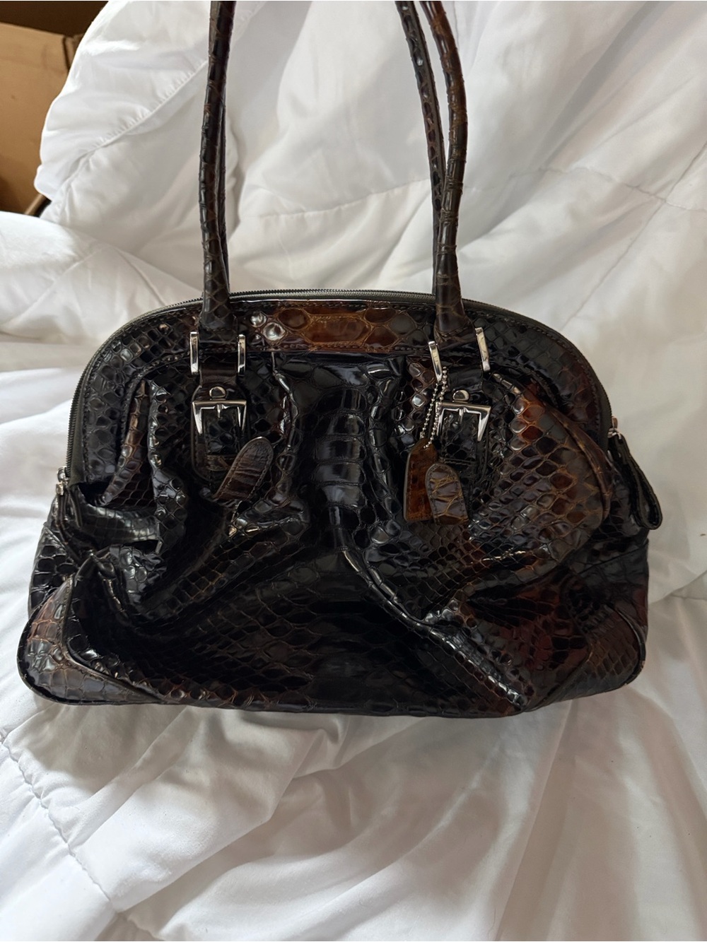 Danier Brown Croc-Embossed Satchel